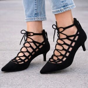 ZARA Elegant Black Lace-Up Kitten Heels